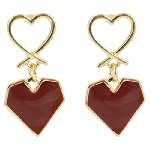 Romantic Red Geometric Heart-shaped Earrings Elegant Wedding Party Gold Stud Earrings Jewelry Fashion Valentines Day Gift