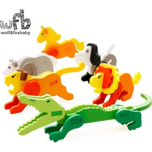 Retail 18*15cm 17 patterns craft model tablet montessori wooden toys Animal Puzzles Kids Educational Stereo DIY 3D Jigsaw baby