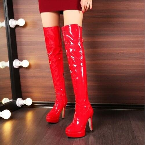 Sexy Black Womens Long Boots Women Autumn And Winter Heels Shoes Over The Knee Thigh High Heel Boots Female plus size 30-48