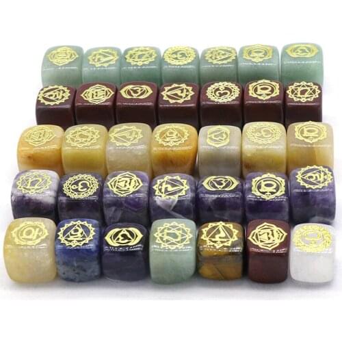 Seven Chakras Yoga Meditation Energy Symbol Natural Stone Cubic Reiki Healing Crystal Ornaments Block Beads Jewelry Wholesale
