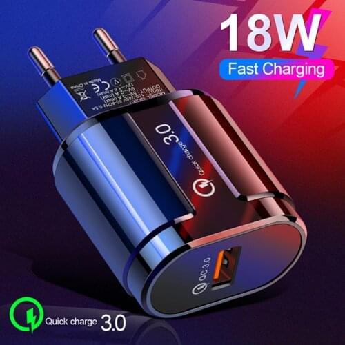 18W Quick Charge 3.0 USB Charger QC3.0 Fast Charging Travel Wall Phone Charger for Samsung S10 Xiaomi Huawei P30 iPhone X XR XS