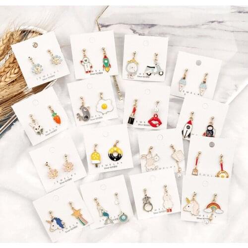 Cute Unicorn Rainbow Drop Earrings for Women Sweet Cartoon Rocket Spaceman Bunny Pendant Earrings Gifts Jewelry Bijoux