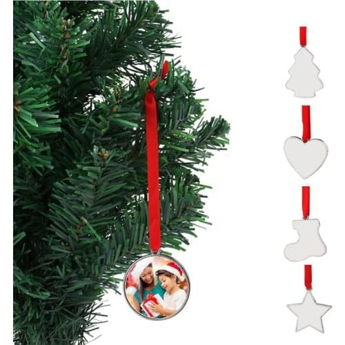 Sublimation Blank Pendant Heat Transfer Hanging Ornament Christmas Tree Decoration with Red Hanging Rope for Holiday Gifts DIY