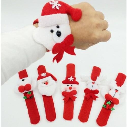 Xmas Party Favors Santa Claus Slap Bracelet Christmas Reindeer Wrist Band Bangle festive grand event kids adults Gift red
