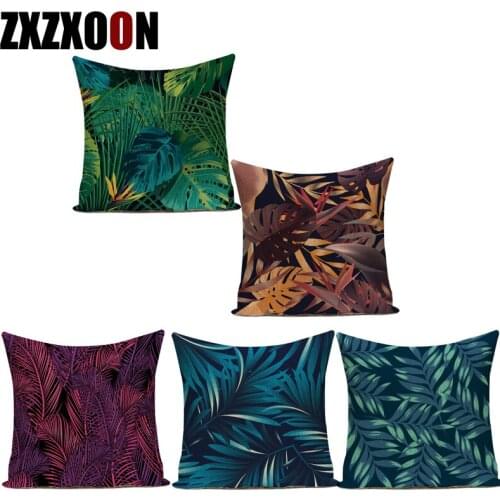 Tropical Plants Palm Leaf Cushion Cover Green Leaves Monstera Home Decor Pillow Case Cojines Decorativos Para Sofa Pillow Cover