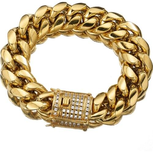 Top Quality Bling Iced Out Womens Mens Curb Cuban Link Bracelets Gold Chain Bangles Luxury Box Clasp Drop Shipping