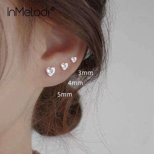 NEW Real S925 Sterling Silver Heart Earrings for Women Men Stud With Stone Cubic Zircon Minimalist Fine Jewelry Wedding Gifts