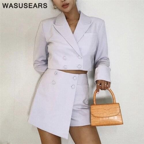 Women blazer and skirt set suit sexy two piece set women skirt and top long sleeve crop top and skirt set korean streetwear 2020