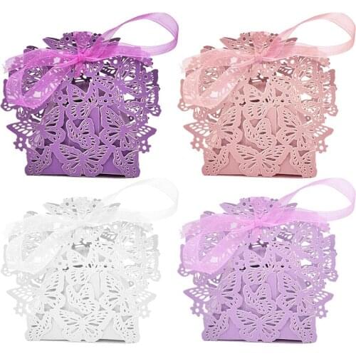 10pcs/set Christmas packaging Paper bags wedding gifts for guests Party Candy cake box cardboard boxes with Ribbon