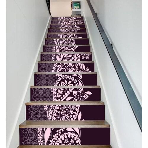 6/13pcs Muslim Style Stair Wall Stickers Staircase Decoration Art Mural Peel & Stick Waterproof Vinyl Wallpaper