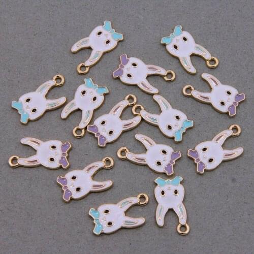 6pcs/lot DIY Cute Charms Drop Oil Rabbit Head Pendant Jewelry Findings Gold Tone Enamel Charms Earring Girls Accessory