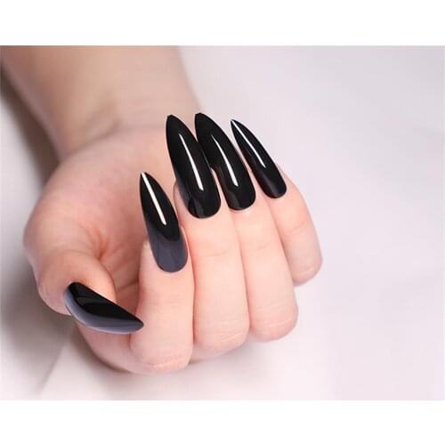 24Pcs Black Extra Long False Nails Stiletto Tips Sharp End Stilettos Fake Nail UV Gel Manicure Easy Apply Artificial Nails Salon