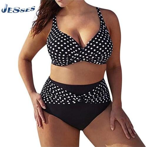 Women Plus Size Swimsuit 5XL Fashion Black And White Polka Dot Cross Bikini Female Summer Split 2 Pieces Swimwear Bathing Suits