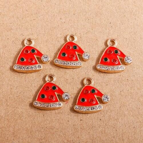 10pcs 14*16mm Enamel Crystal Hat for Jewelry Making DIY Christmas Earrings Pendants Necklaces Keychain Handmade Crafts Supplies