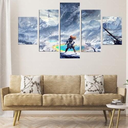 Canvas Paintings Wall Art HD Printed 5 Set Horizon Zero Dawn Game Poster Home Decoration Modular Picture For Bedroom Framework