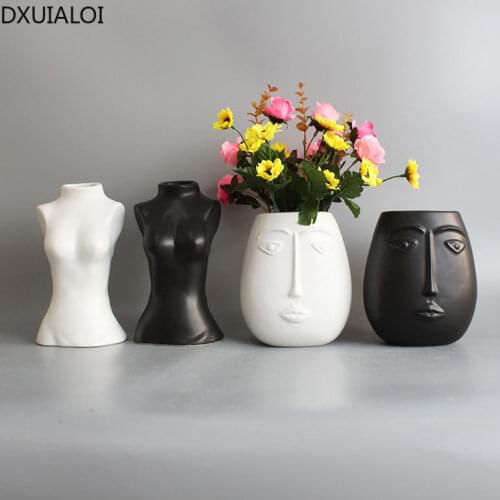 DXUIALOI Nordic style ceramic matte abstract face art vase living room flower arrangement desktop art decoration home decoration
