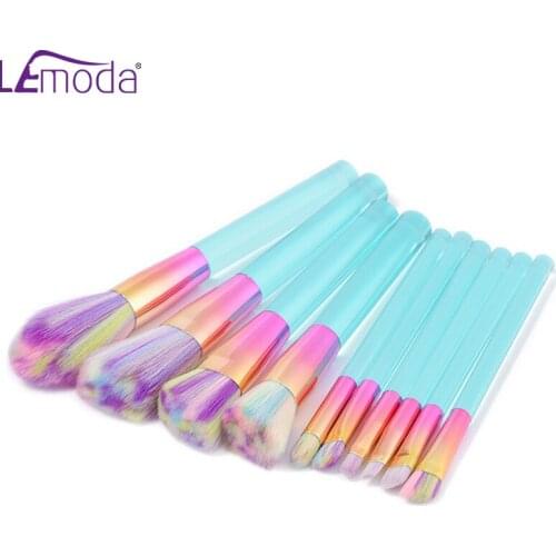 Lemoda Makeup Brushes 10Pcs/Set Acrylic Transparent Handle Powder Eyeshadow Eyebrow Foundation Blush Blending Beauty Tool