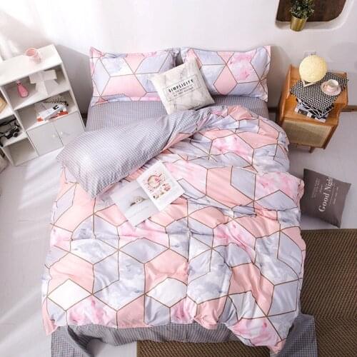 New Home Textile King Queen Full Twin Bedding Sets Girl Kid Teen Bedlinen Pink Gray Flower Duvet Cover Pillowcase Bed Sheet