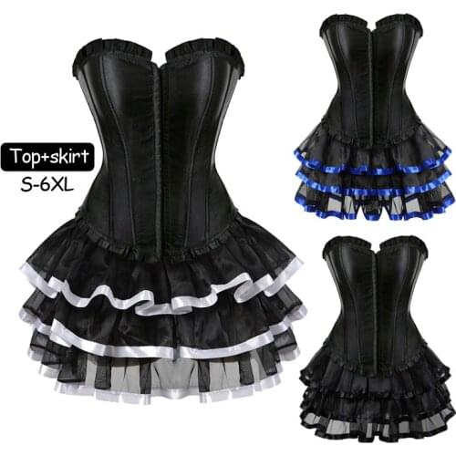 Ladies Corsets Bustiers Overbust Tops Dress Satin Sexy Victorian Corset Vintage Style ClubWear Costume Women set