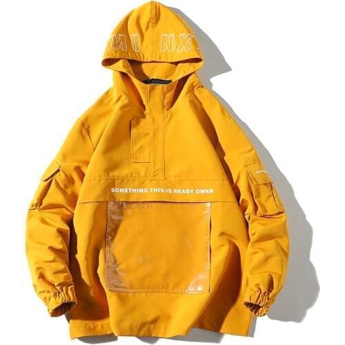 New Men Hooded Streetwear Casual Men Jacket Hip Hop Windbreaker Pullover Mens Jacket Coat Front Pocket Man Overcoat LBZ135