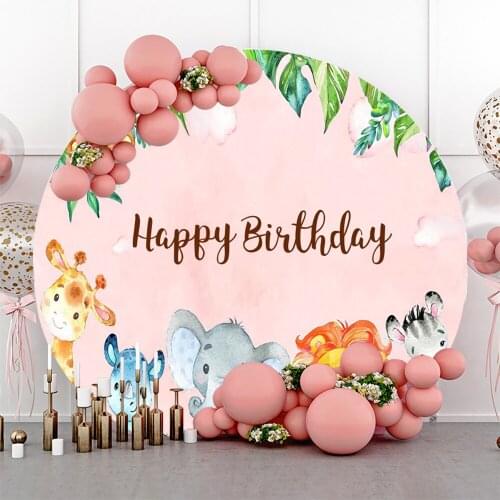 Laeacco Jungle Safari Baby Birthday Party Round Circle Backdrop For Photography Forest Animal Customized Poster Photo Background
