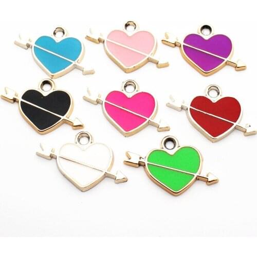 Mix 50pcs/lot heart golden Plastic Pendant Dangle Charms Lobster Clasp Hanging Charm For Necklace Bangle Jewelry