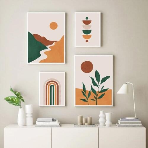 Trendy Poster Landscape Sun Balance Shapes Rainbow Floral Wall Art Nordic Canvas Painting Modern Print Living Room Decoration