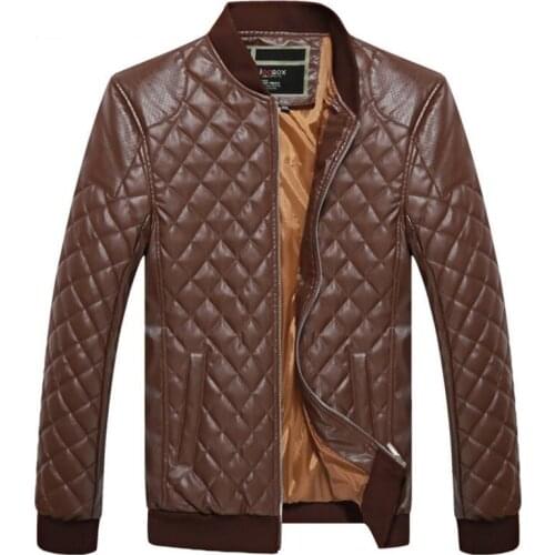 Leather jacket men casual 3d diamond stand collar spring autumn bomber jackets chaquetas hombre male windbreaker coat clothes