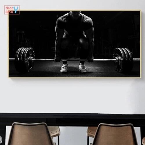 Muscular Man Lifting Barbell Poster Bodybuilding Fitness Workout Black And White Picture Wall Art Canvas Painting For Gymnasium