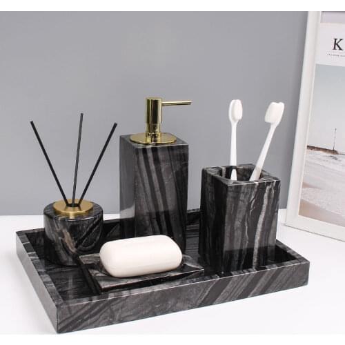 Bathroom Accessories Set Marbles Bath Toiletries Soap Dispenser/Dish Toothbrush Holder/Rack Gargle Cup Tissue Box Grain Gifts