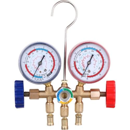 Refrigerant Manifold Gauge Set Air Conditioning Tools with Hose and Hook for R12 R22 R404A R134A
