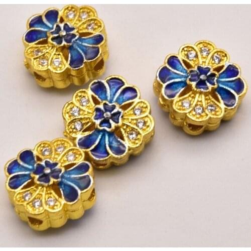 2Pcs/Lot 12mm*4mm Brass Gold-Plated Round Beads Set With Diamonds Scattered Beads Jewelry Findings Wholesale Jewelry JA0367