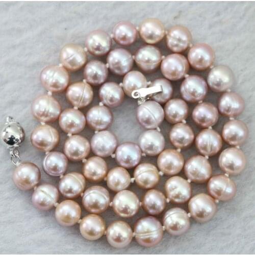 NEW Natural pink purple 8-9mm akoya freshwater pearl necklace 18"