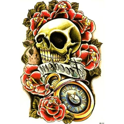 Pink Skull Temporary tattoo Sticker Flash Sleeve Tatoo Body Art beauty Rose tatuajes henna Fake Tattoo Stickers