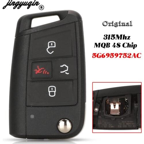 Jingyuqin Original For VW Volkswagen Golf 7 Fob 4 Buttons 315Mhz MQB 48 Chip 5G6959752AC Fob Smart Remote Car Key Uncut Blade
