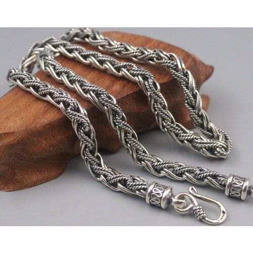 Real Silver 925 Necklace For Men Wheat Chain 7mm Domineering Silver Jewelry Boyfriend Gift 22inchL