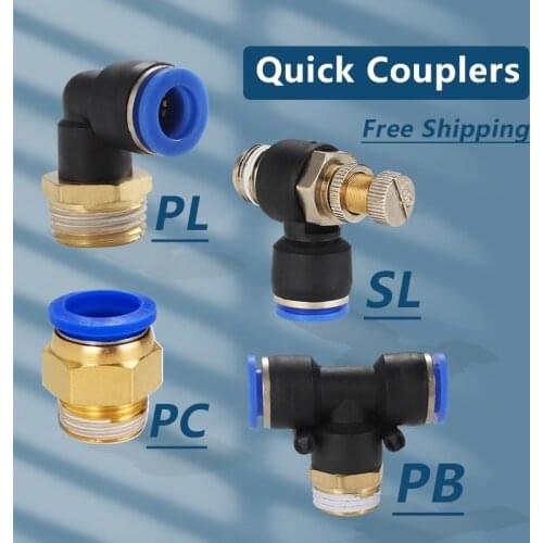 Pneumatic PC SL PL PB Pneumatic connector 4mm-12mm fitting thread 1/8" 1/4" 3/8" 1/2" air Thread Female Straight Air Fitting