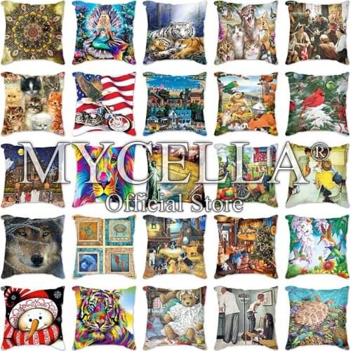 Cushion Wolf cat tiger lion mermaid Pillow Case Polyester Decorative Pillowcases Throw Pillow Case kussensloop almohada poszewka