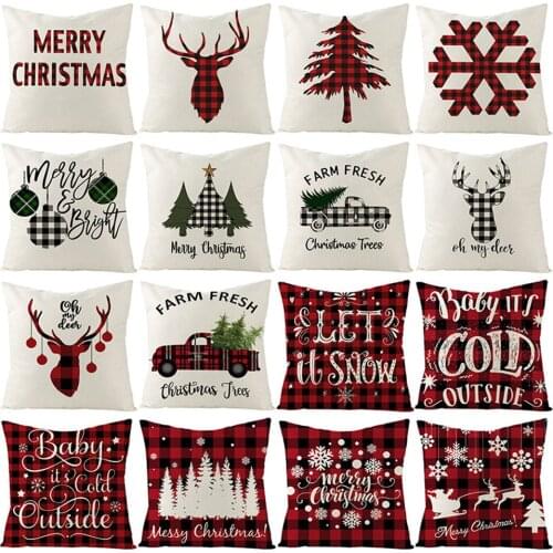 Tronzo Elk Deer Christmas Pillow Covers Flax Cushion 45*45cm Throw Pillow Xmas Gifts New Year Decor Home Decoration Navidad 2021