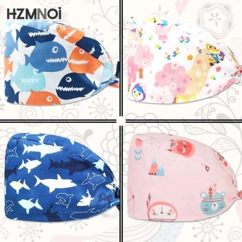 High Quality 100% Cotton Cute Cartoon Printing Lady Nurse Cap Surgical Cap Surgeon Cap Dentist Cap Beauty Salon Scrub Cap