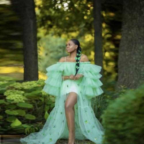 Chic Butterfly Maternity Dresses for Photography Front Open Long Train Robe Photo Shoot Women Dress Ruffle Sleeve Custom Made