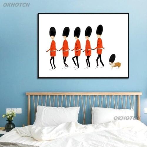 Five People And One Corgi Cartoon Canvas Painting Modern Poster And Print Cute Wall Art Picture Baby Living Room Home Decoration