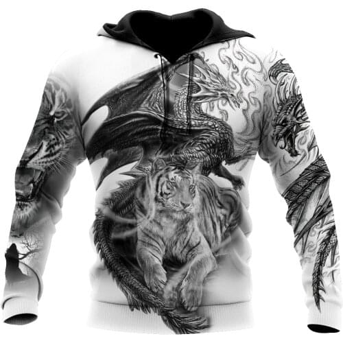 Dragon And Tiger Tattoos 3D Printed Unisex Deluxe Hoodie Men Sweatshirt Streetwear Zip Pullover Casual Jacket Tracksuit KJ-0231