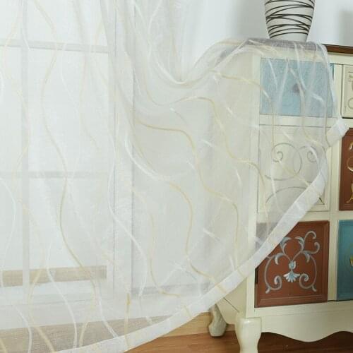 Wavy Striped Curtains for Living Dining Room Bedroom Jacquard Curtains Multicolor Translucent Warp Knitting White Curtains