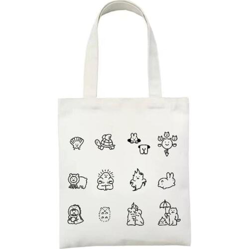 Women White Bags Large Capacity Harajuku Cartoon Shopping Lovely Bag Canvas Bag Funny Womens Shoulder Bags for Girls