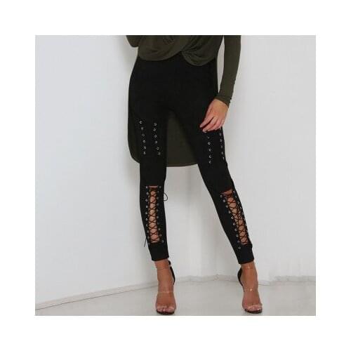Lace up suede leggings women bandage pants women autumn winter legging sexy slim long trousers ladies pencil pants