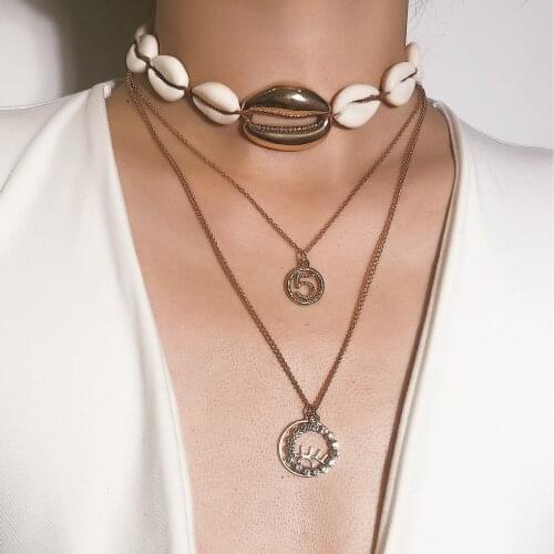 New Goth Pendant Jewelry On The Neck Vintage Multilayer Crystal Pendant Necklace For Women Color Stone Shell Necklace Necklace