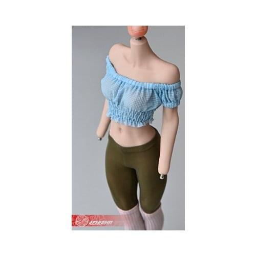 1:6 Soldier Model Accessories Clothes 12 Inch Female Body Off Shoulder Short Sleeve Exposed Navel Pleated Top