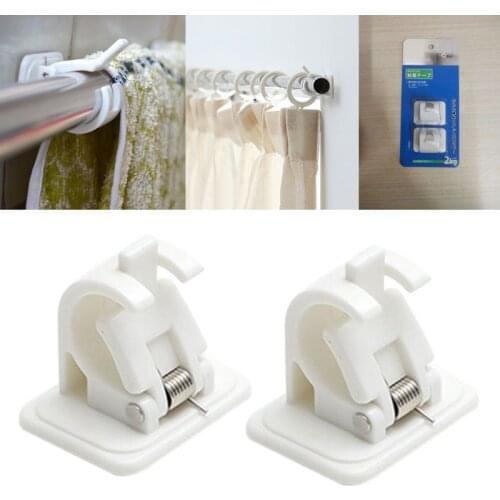 1Pair Curtain Rod Brackets No Drill Adjustable Stick Fixed Clip Holder Hanging Rack Hook for Kitchen Bathroom