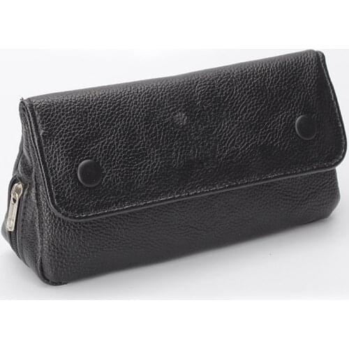 1Pcs Black Leather Smoking Tobacco Pipe Pouch Portable Case Bag For 2 Pipes Smoking Accessories